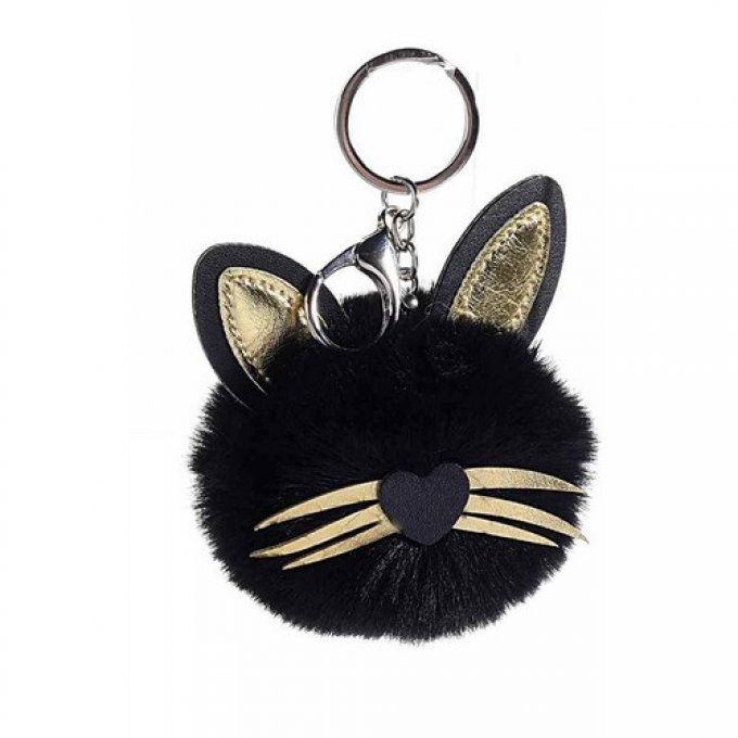 Porte-clé pompon tête de chat