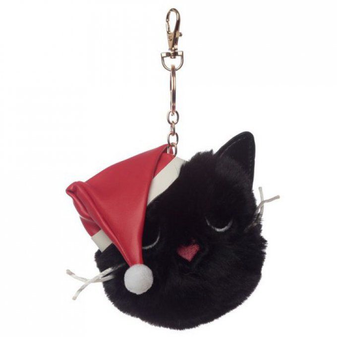 Gros pompon chat noir de noel