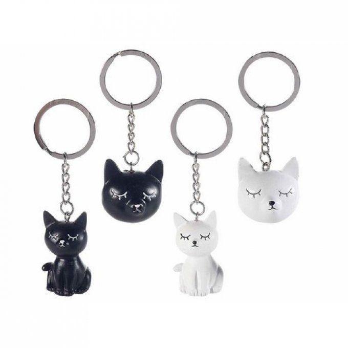 Porte clé chat noir ou blanc résine