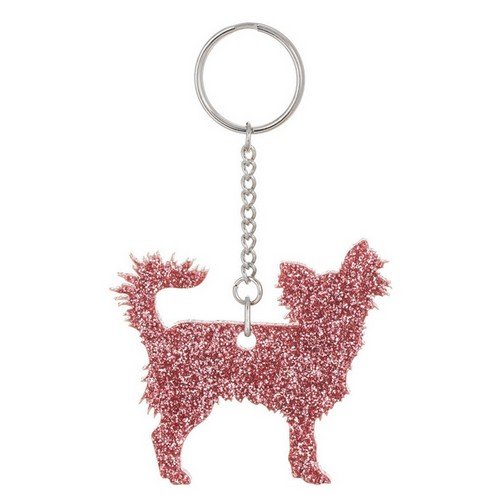 Porte clé chien chihuahua rose pailleté en acrylique