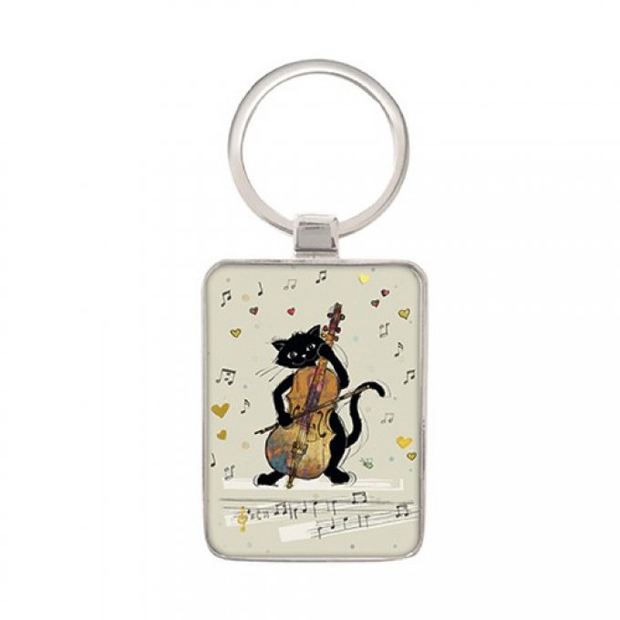 Porte clé chat au violoncelle bug art chats