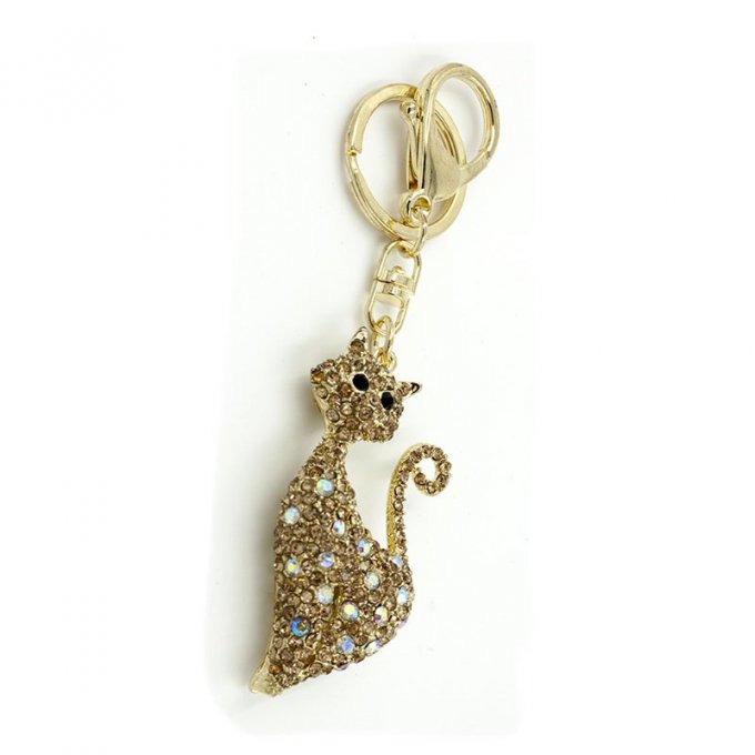 porte clé chat strass couleur champagne