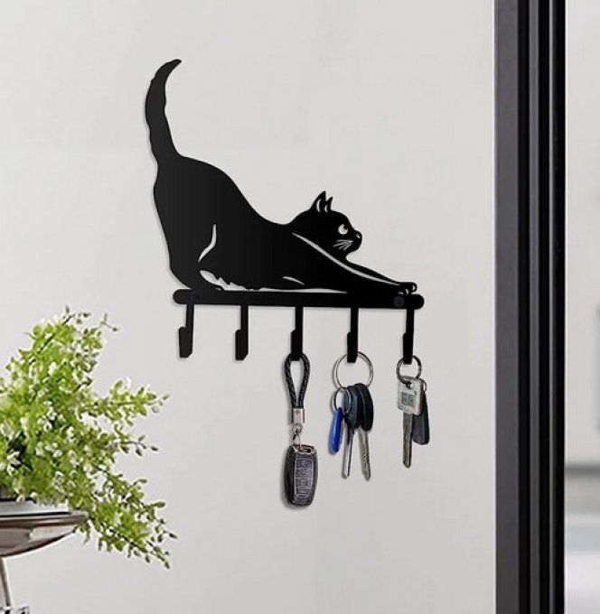 Crochet  en métal chat noir qui s'étire 