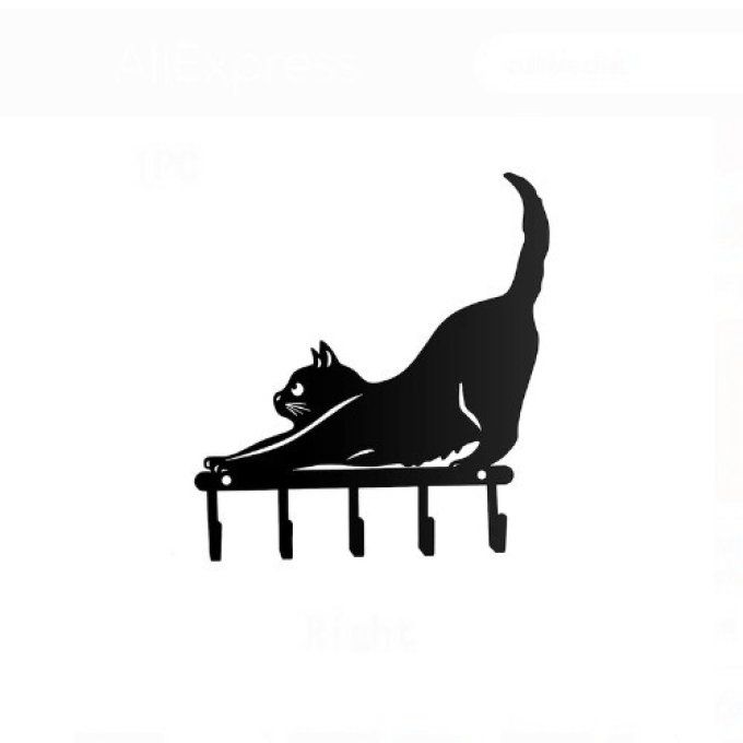 Crochet  en métal chat noir qui s'étire 