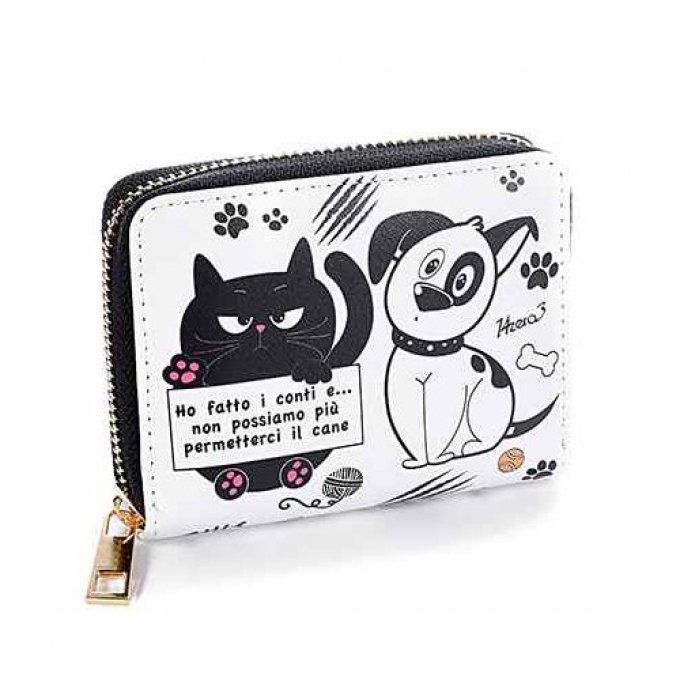 Porte-monnaie chat et chien best friends noir et blanc