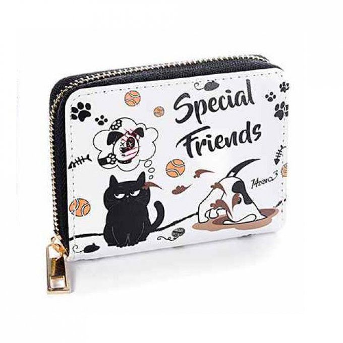 Porte-monnaie chat et chien best friends noir et blanc