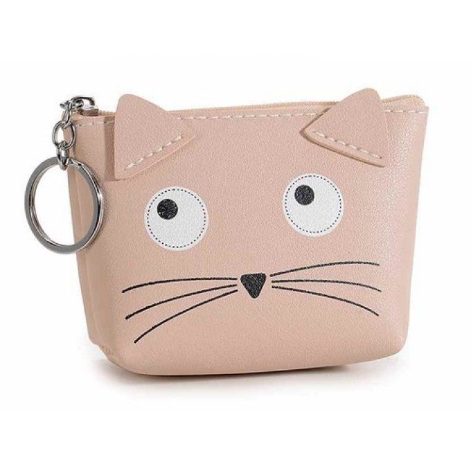 Porte-monnaie chat similicuir avec oreilles cousues.