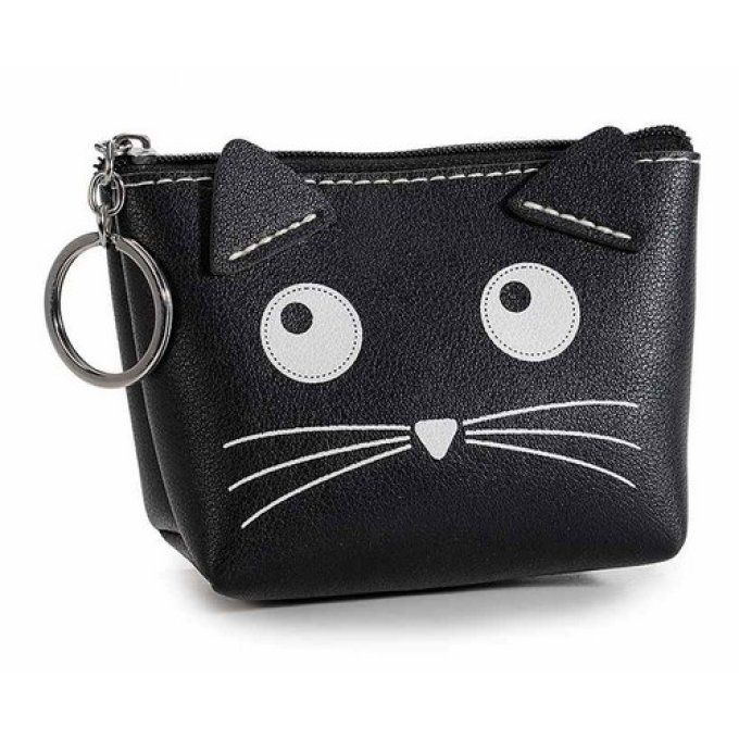 Porte-monnaie chat similicuir avec oreilles cousues.