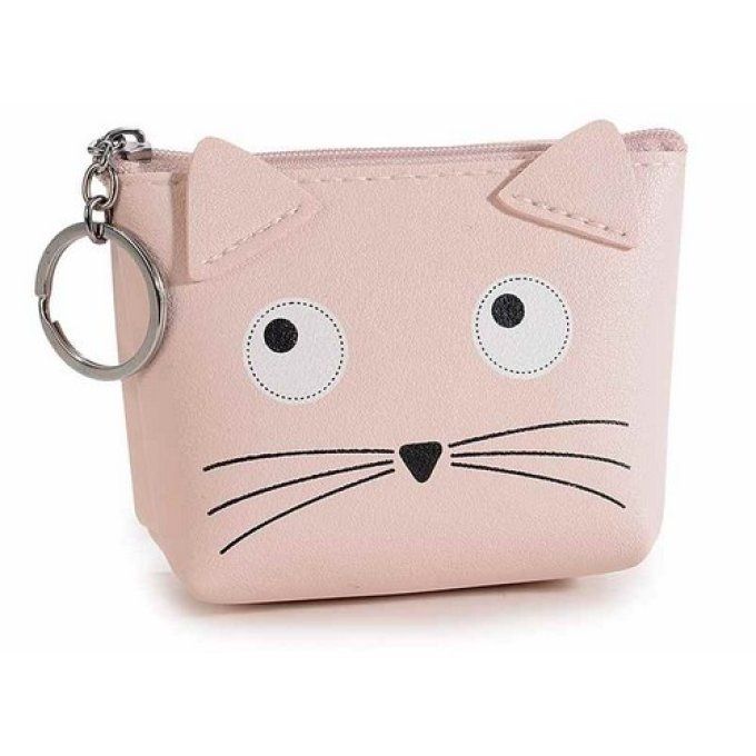 Porte-monnaie chat similicuir avec oreilles cousues.