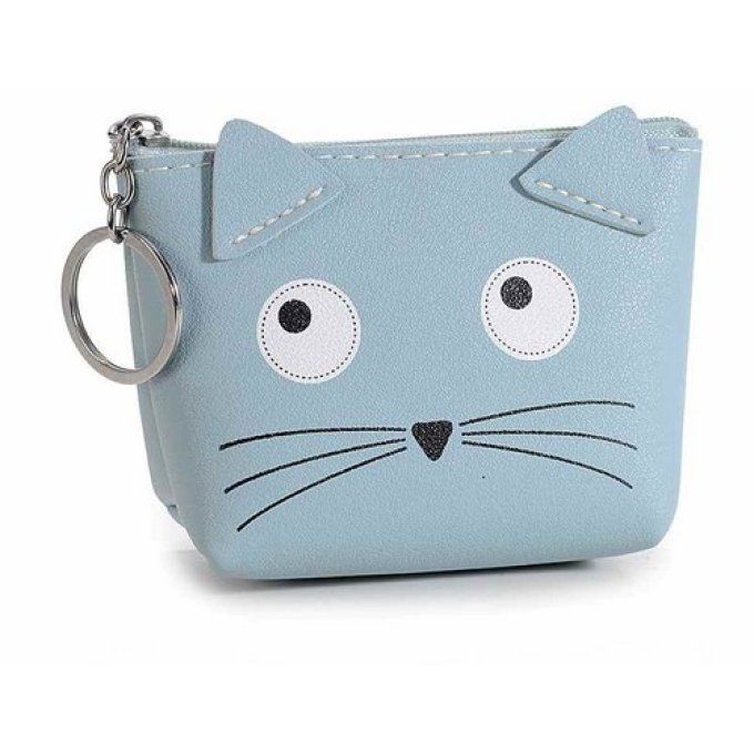 Porte-monnaie chat similicuir avec oreilles cousues.