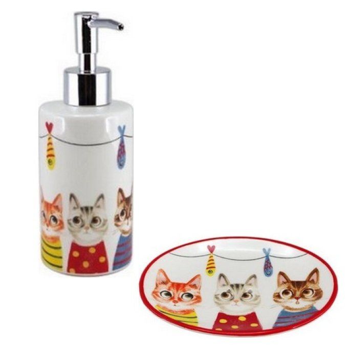 Distributeur ou porte savon Chats et poissons mikado