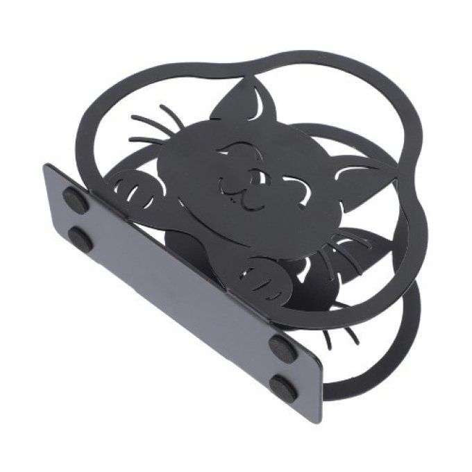 Porte serviette chat souriant métal noir.