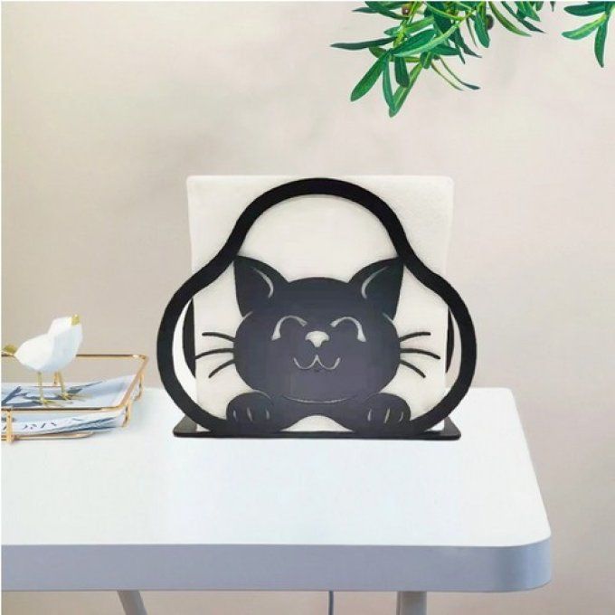 Porte serviette chat souriant métal noir.