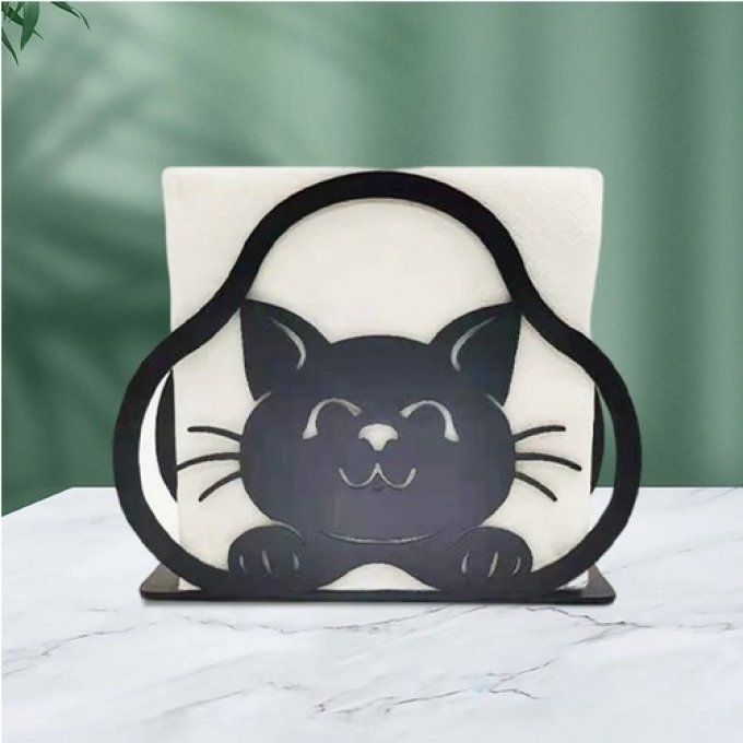 Porte serviette chat souriant métal noir.