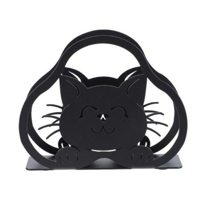 Porte serviette chat souriant métal noir.