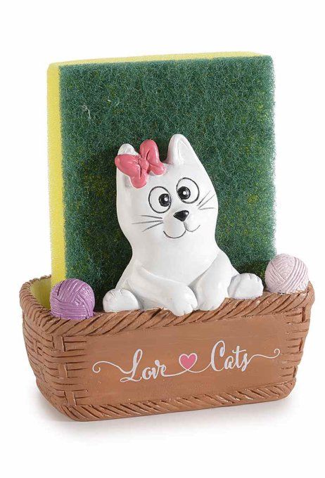 Set porte éponge en résine colorée avec éponge "Happy Pet" (chat)