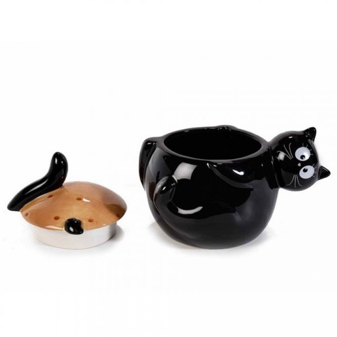 Pot gros chat noir avec dessus amovible.