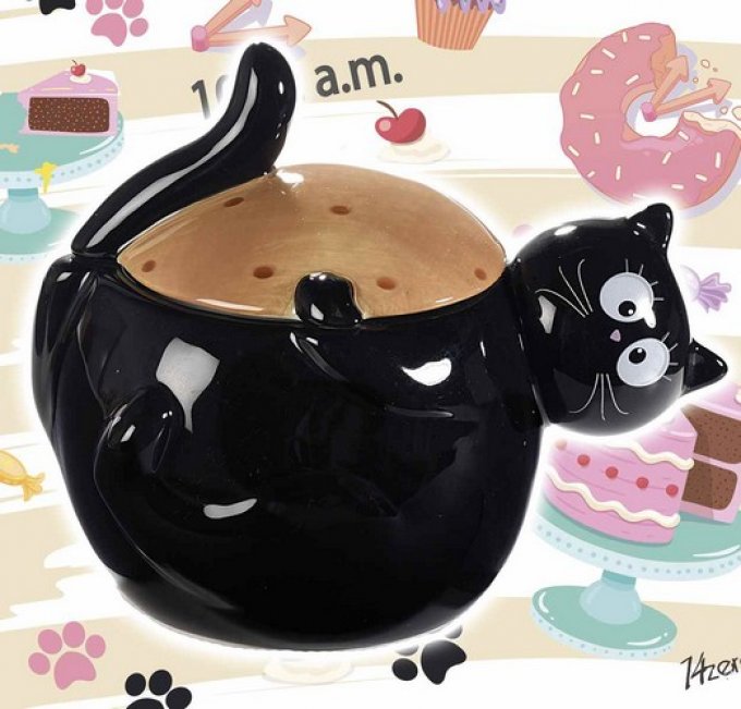 Pot gros chat noir avec dessus amovible.