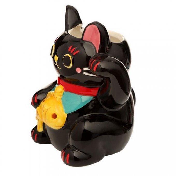 Pot jardinière chat noir maneki neko porte bonheur