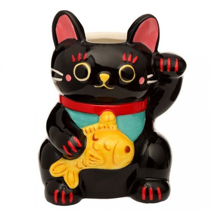 Pot jardinière chat noir maneki neko porte bonheur