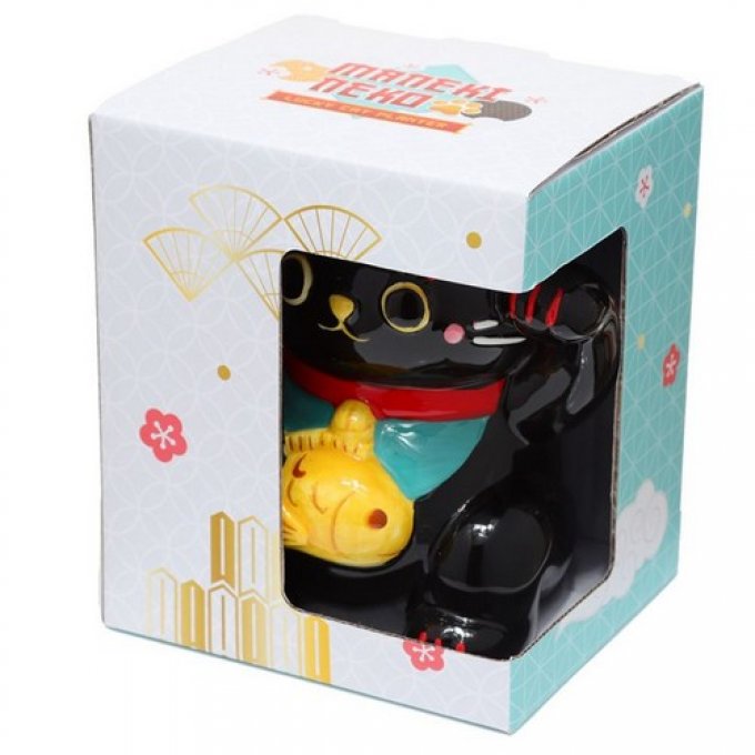 Pot jardinière chat noir maneki neko porte bonheur