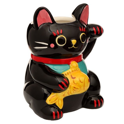 Pot jardinière chat noir maneki neko porte bonheur
