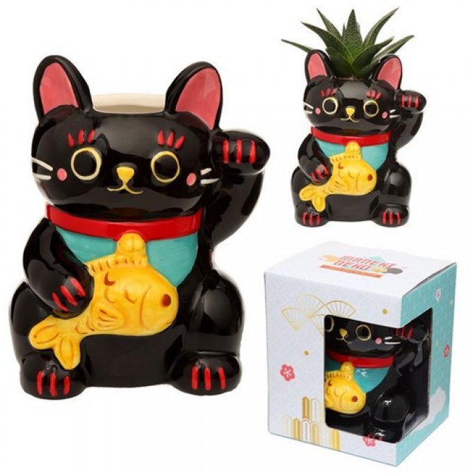 Pot jardinière chat noir maneki neko porte bonheur