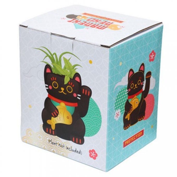 Pot jardinière chat noir maneki neko porte bonheur