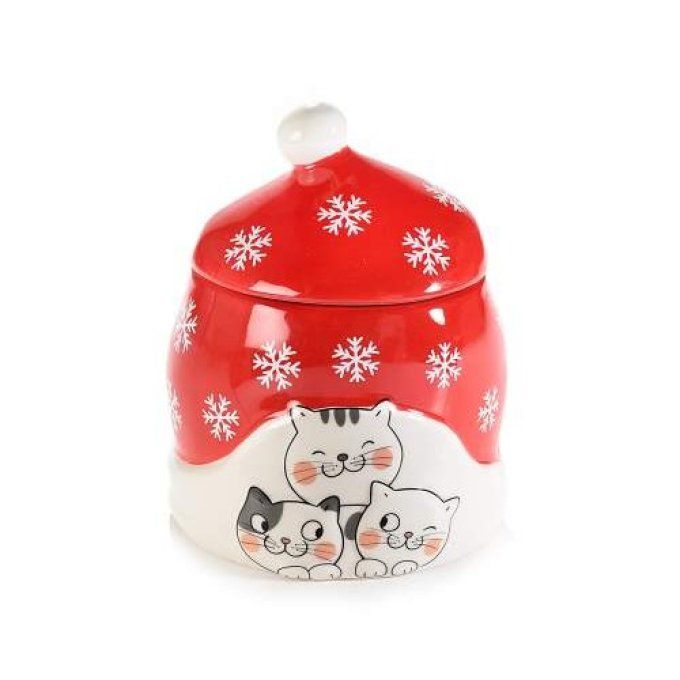 Pot de noel trois chats souriants.