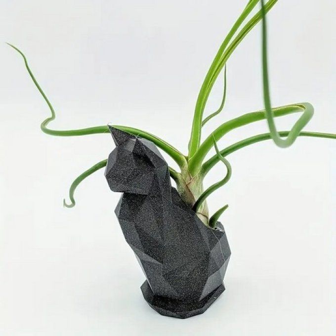 Pot à plantes chat noir assis 