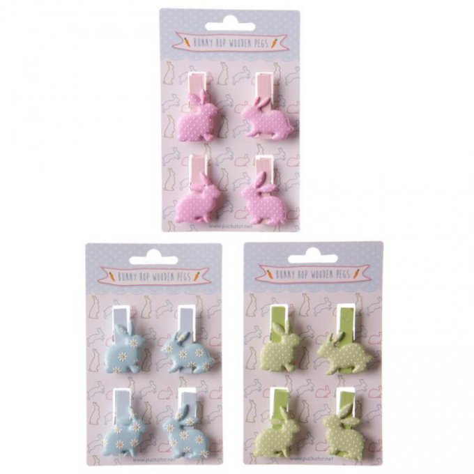 lot de 4 pinces à linge avec des lapins