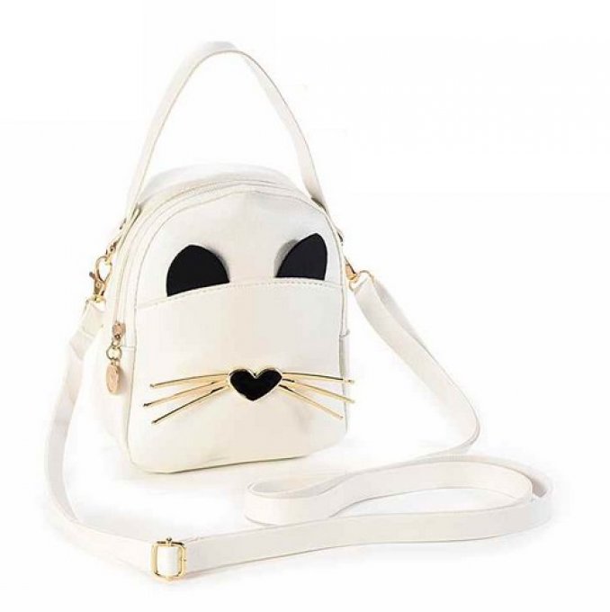 Petit sac à main tête de chat nez en coeur.