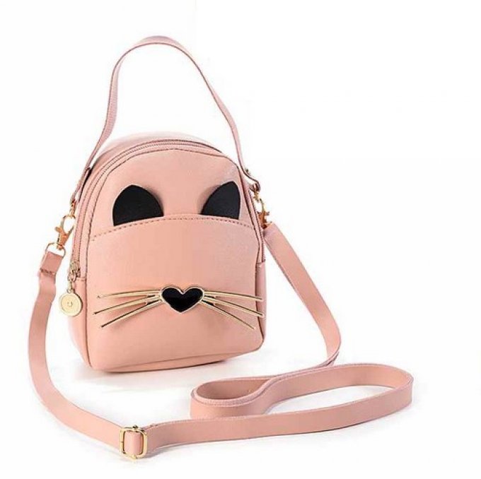 Petit sac à main tête de chat nez en coeur.