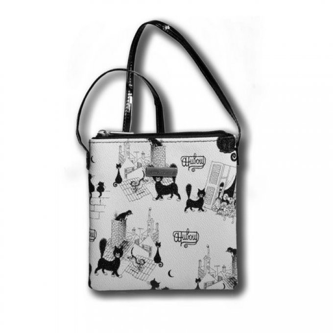 Petit sac à bandoulière chat dubout noir et blanc