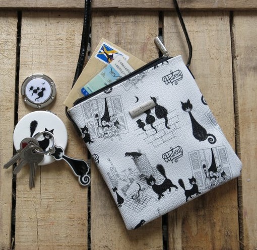 Petit sac à bandoulière chat dubout noir et blanc