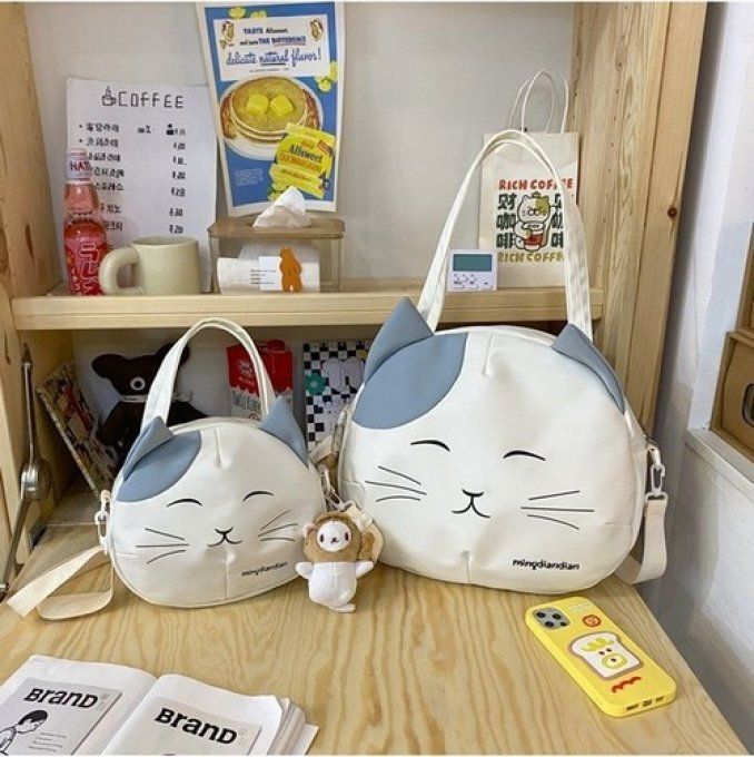 Sac à Bandoulière en Toile avec tête de Chat,