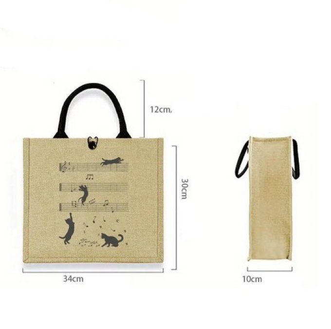 Sac fourre-tout avec imprimé de chat noir musicien.