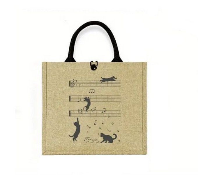 Sac fourre-tout avec imprimé de chat noir musicien.