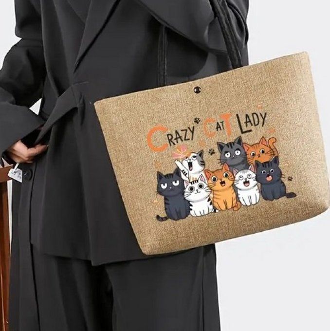 Ensemble de sac fourre-tout avec imprimé famille de chats et pochette .