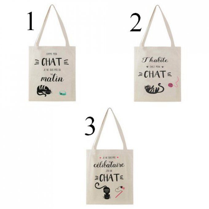 Sac coton naturel chat et message 