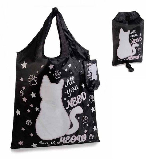 Sac à courses pliable chat noir , rose ou blanc