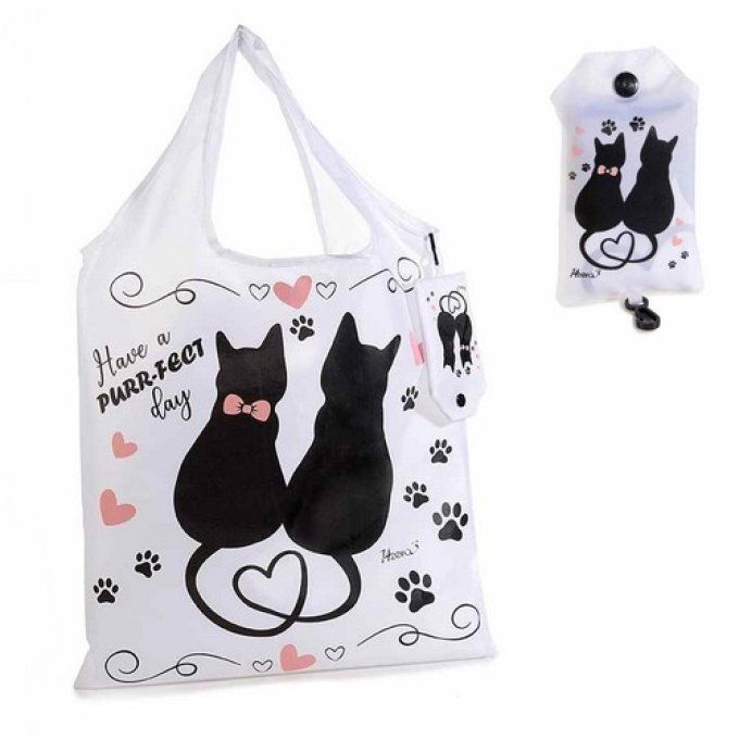 Sac à courses pliable chat noir , rose ou blanc,