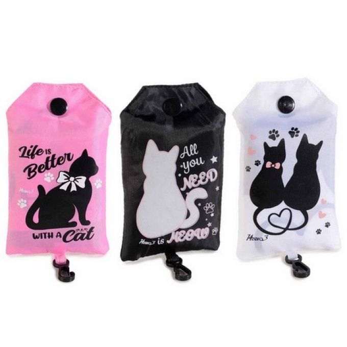 Sac à courses pliable chat noir , rose ou blanc,