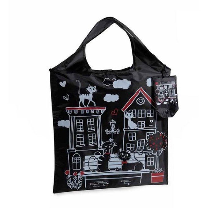 sac à courses pliables chats noir ou blanc.