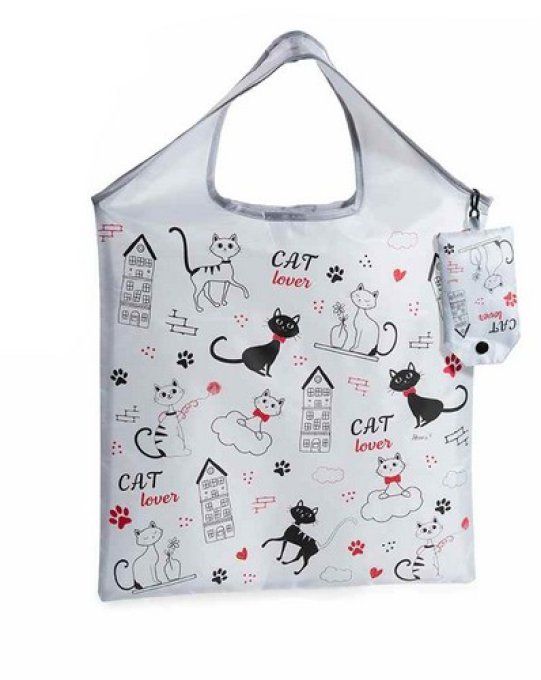 sac à courses pliables chats noir ou blanc.