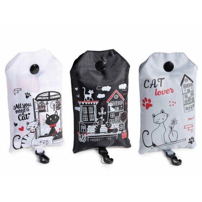 sac à courses pliables chats noir ou blanc.