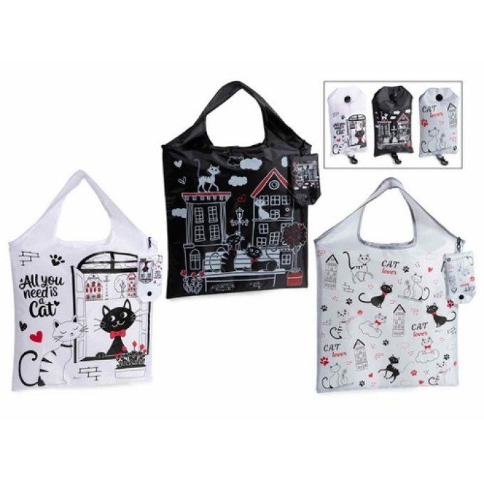 sac à courses pliables chats noir ou blanc.