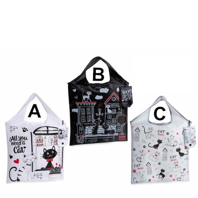 sac à courses pliables chats noir ou blanc.