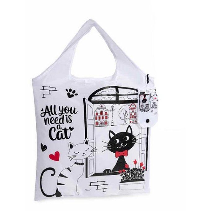 sac à courses pliables chats noir ou blanc.