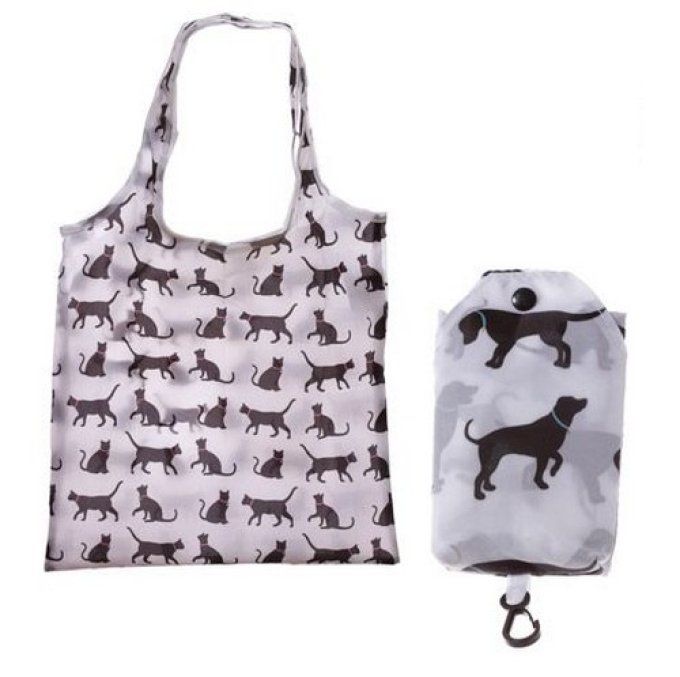 Sac Shopping Pliable - Silhouettes de chiens noirs I love my cat.